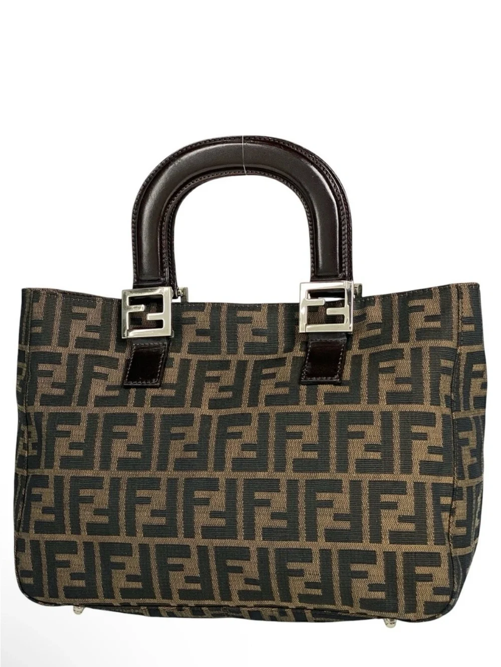 Fendi Zucca Print top leather handle bag vintage